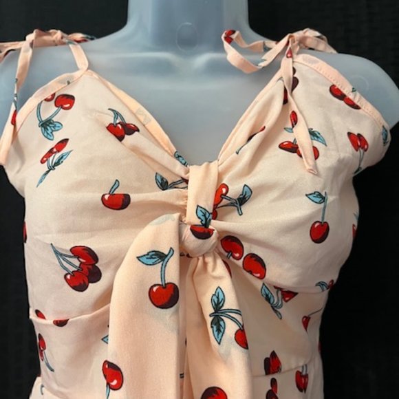 Cherry Print Tie-Front Top - Picture 3 of 10